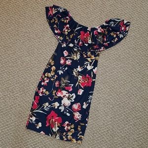 Off the Shoulder Navy Floral Bodycon Dress